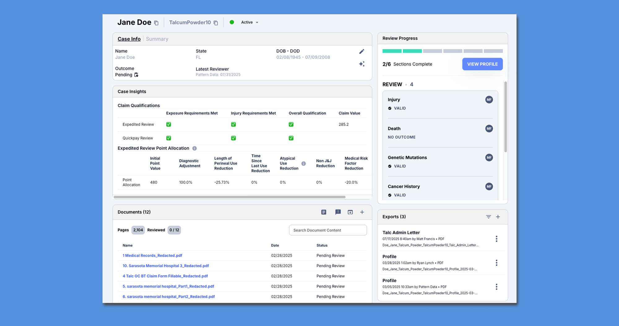 Analyze claimant profiles