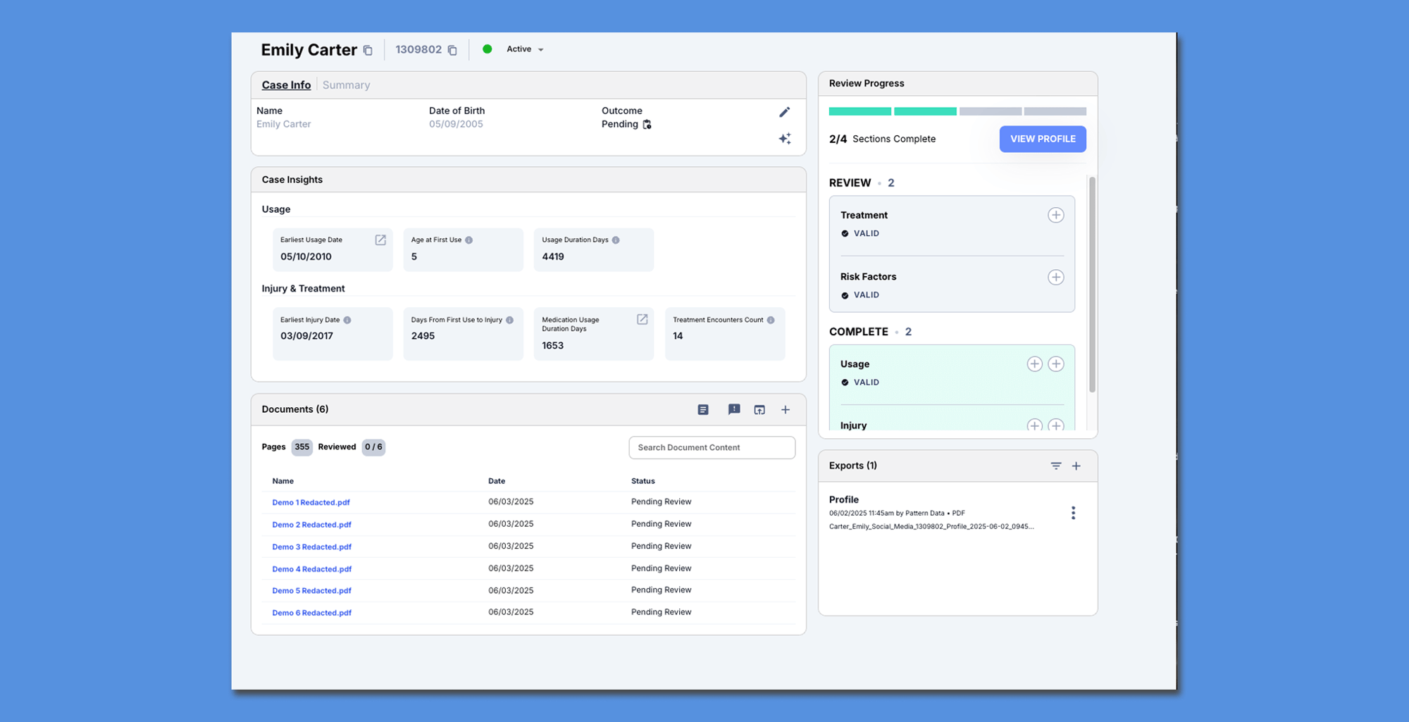 Generate Social Media MDL claimant profiles
